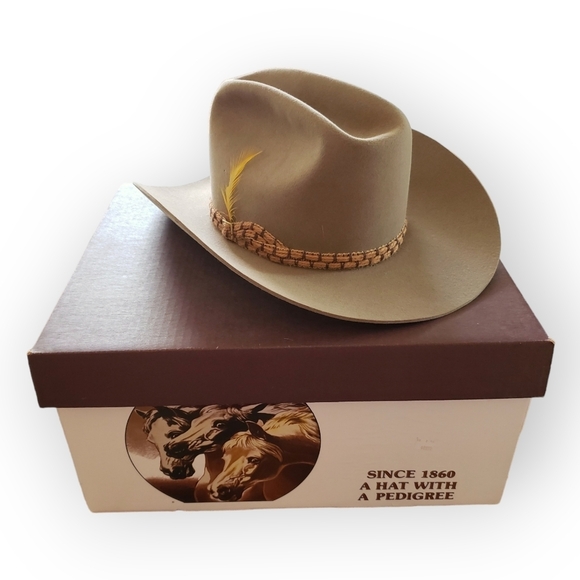 John B. Stetson Company Other - Vintage John B Stetson 3X Beaver Western Hat Tan XXX Stetson W/ BOX 7 Long Oval